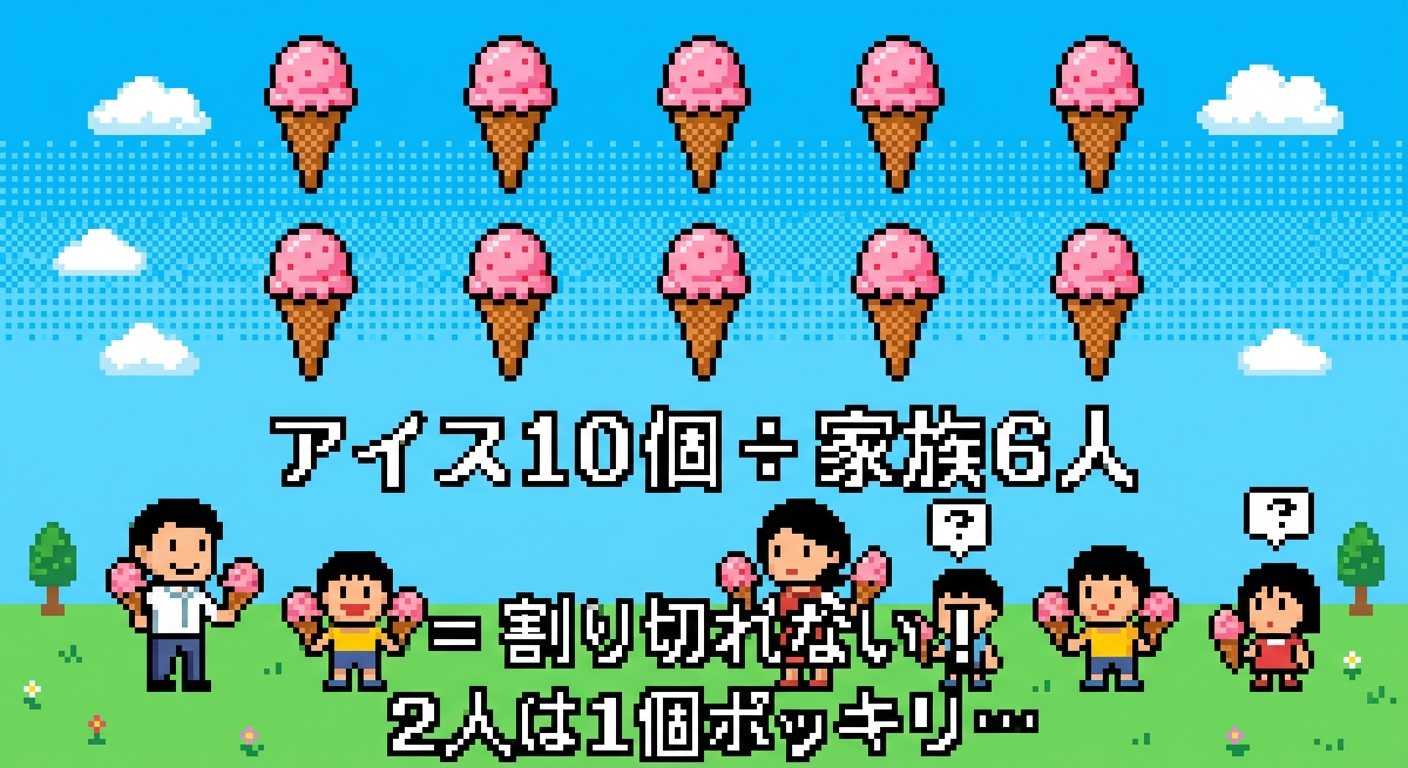 アイス10個を家族6人で分けると割り切れない
