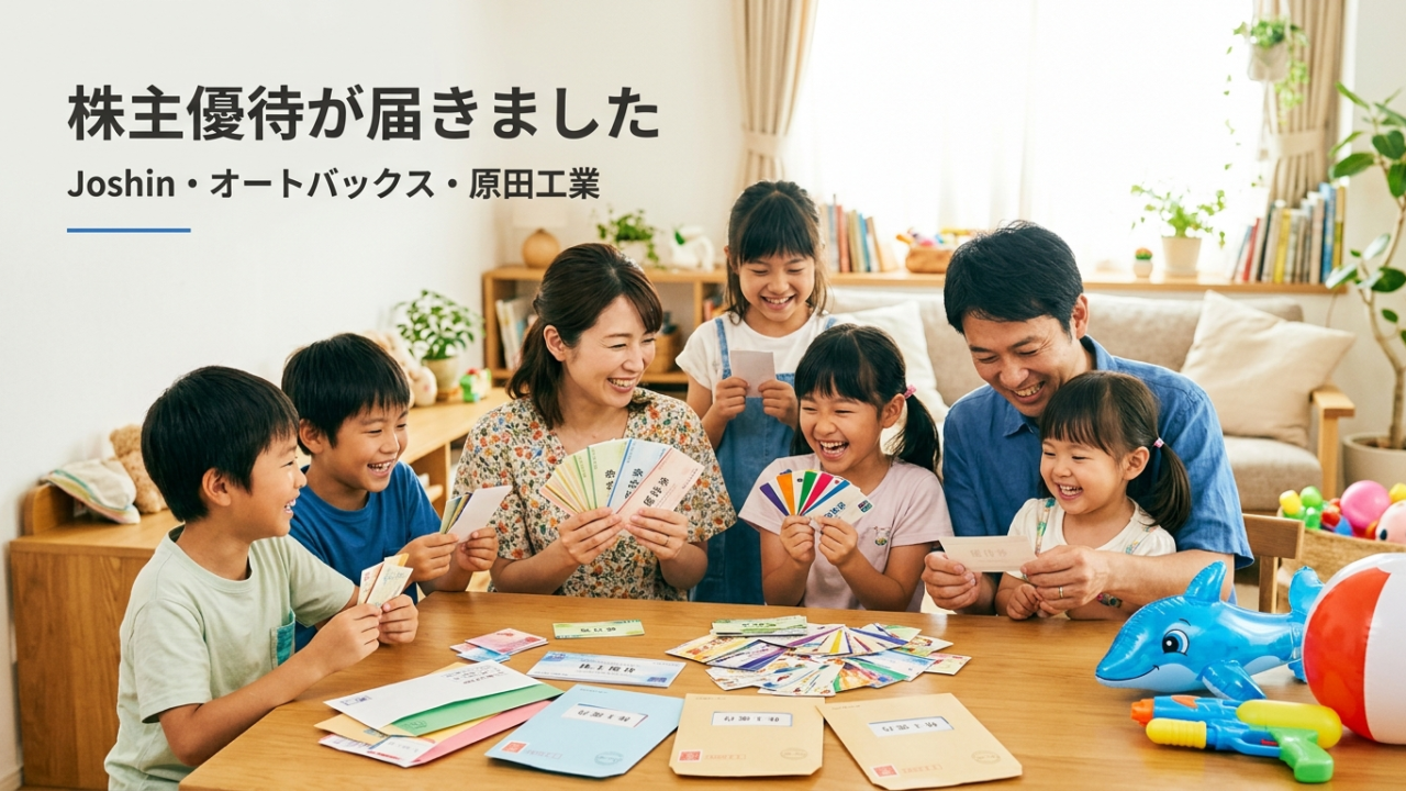 Joshin・オートバックス・原田工業の株主優待が届いて家族で喜ぶ